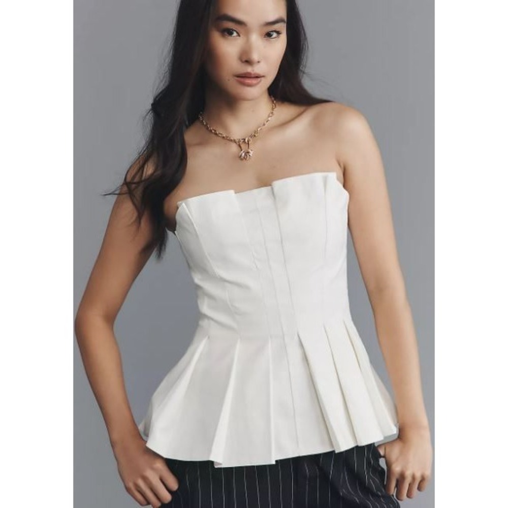 Reformation Simona‎ Strapless Pleated Peplum Corset Top White Women's 2 NEW